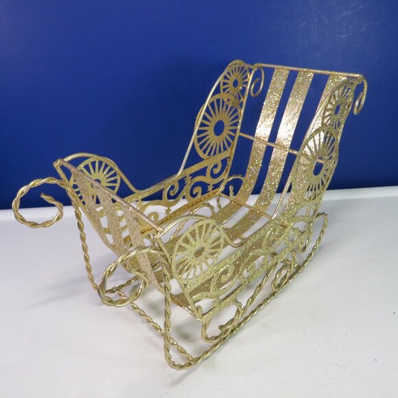 all metal Gold Sleigh with rainbow glitter Christmas Holiday Winter - Picture 5 of 11